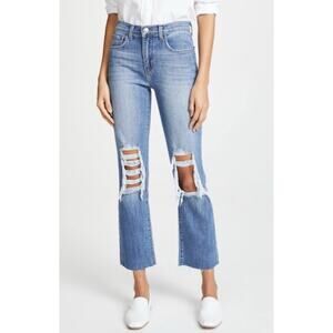 L’Agence Daria Cropped Distressed Straight Leg Jeans Blue Atlantic 2
